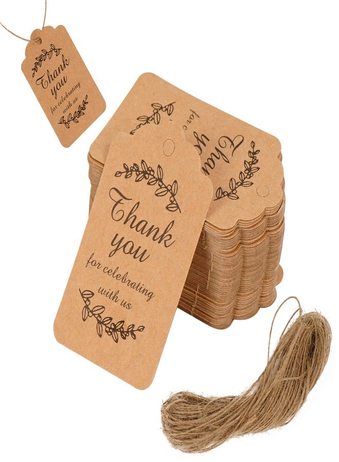 BUNCHBRAVO 100-Pack Thank You Gift Tags - Thank You for Celebrating with Us Rustic Gift Favor Labels for Wedding, Invitation, Bridal Shower and Party - Image 1